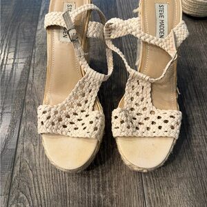 Steve Madden Cream Woven Espadrille Wedge Sandals